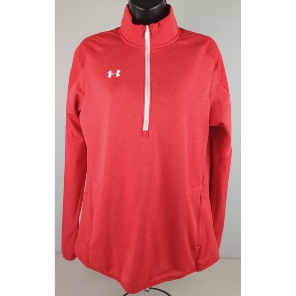 Under Armour Coldgear Womens L Red 1/4 Zip Long Sleeve Mock‎ Neck Pullover Shirt